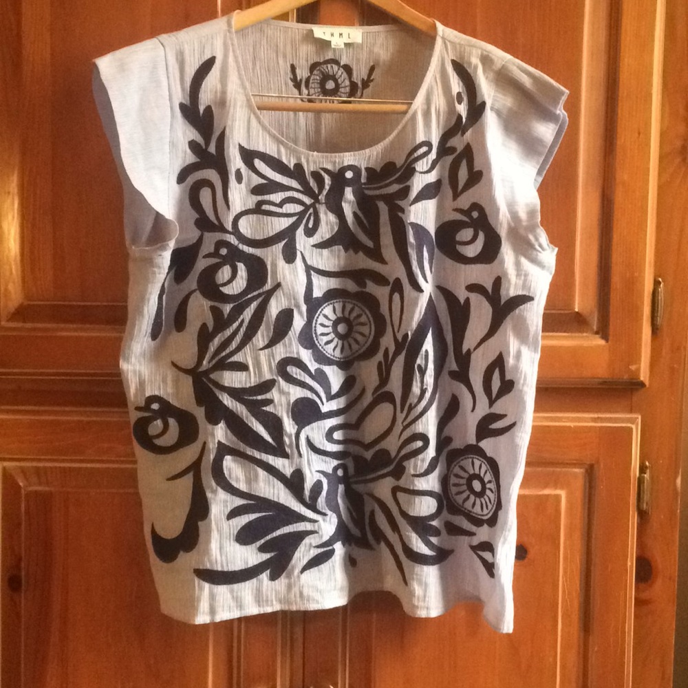 Embroidered, cap sleeve top